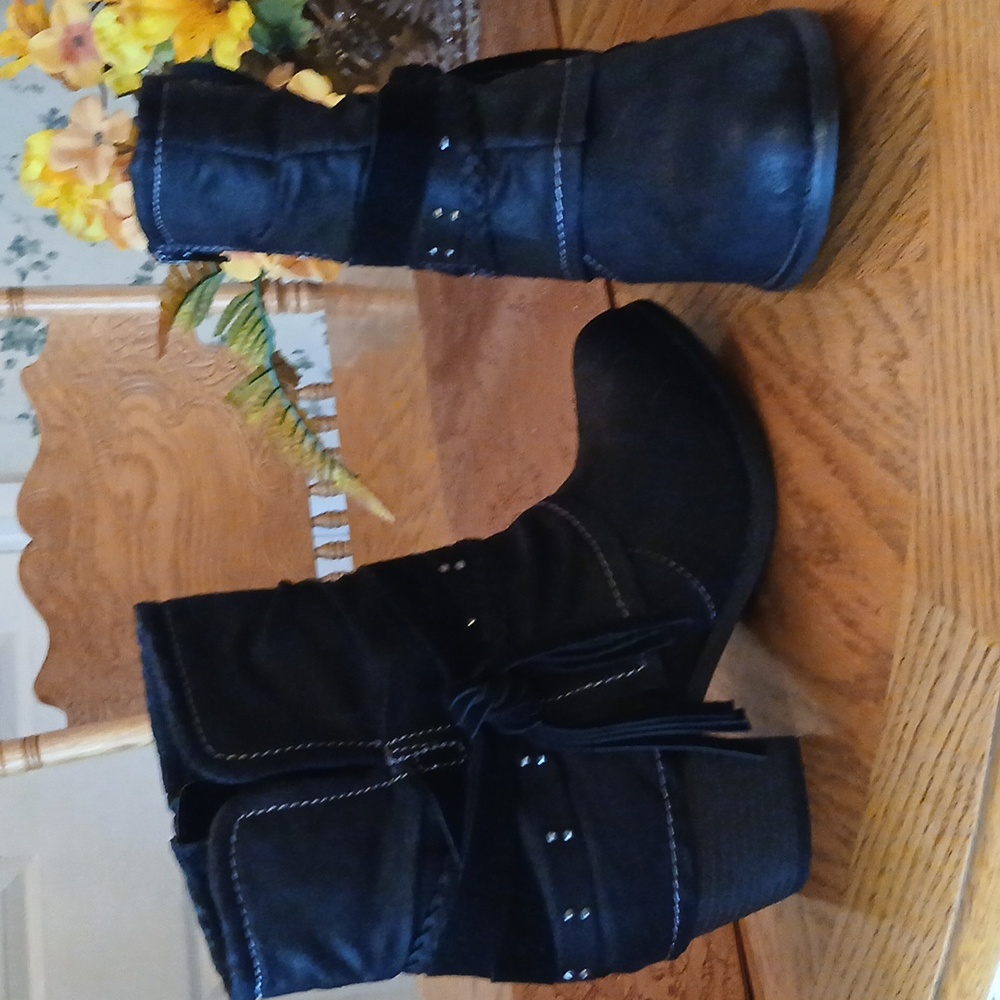 Jellypop Black Vegan Leather Fringe Boots - Picture 5 of 8